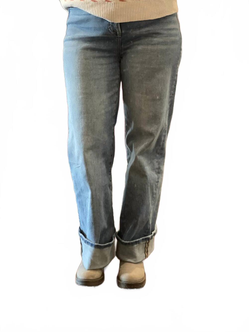 NEW MICA DENIM cuff hem super high wide leg jeans in blue